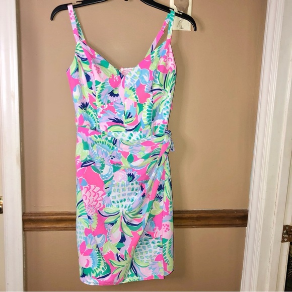 Lilly‎ Pulitzer Scarlet Stretch Dress Raise the Bar Pink Blue Size 0 - Picture 2 of 9